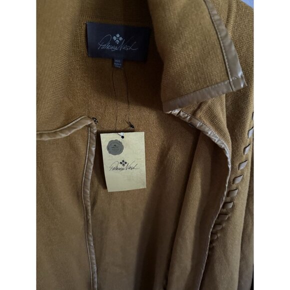 NEW Patricia Nash Knit Cape Leather Whipstitch Camel Brown Size XS/S Cardigan - Picture 2 of 5